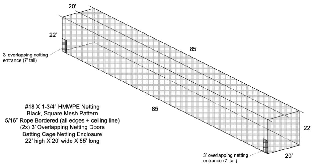 #18 X 1-3/4" HMWPW Custom Batting Cage Netting Tunnel
