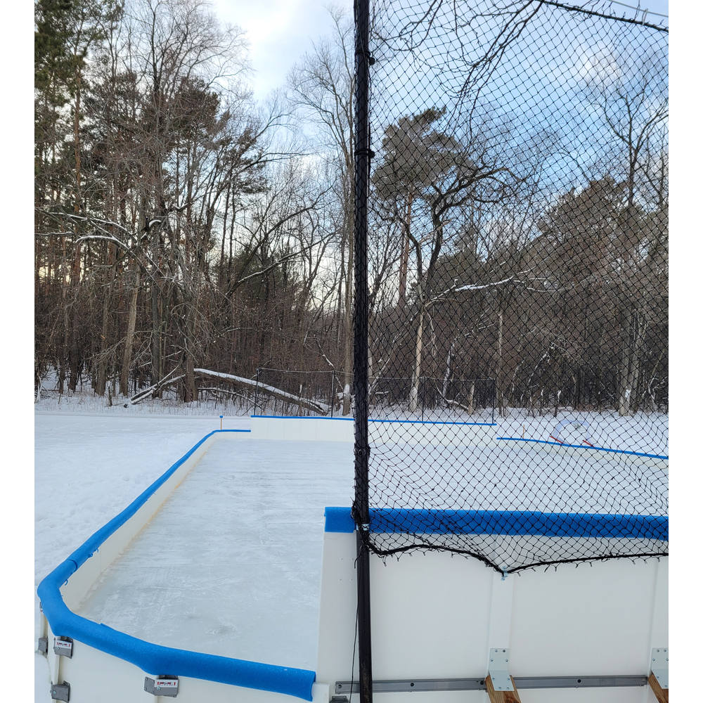 1" Knotted Nylon Netting at an Outdoor Hockey Ice Rink used for Puck Blocking and Containment