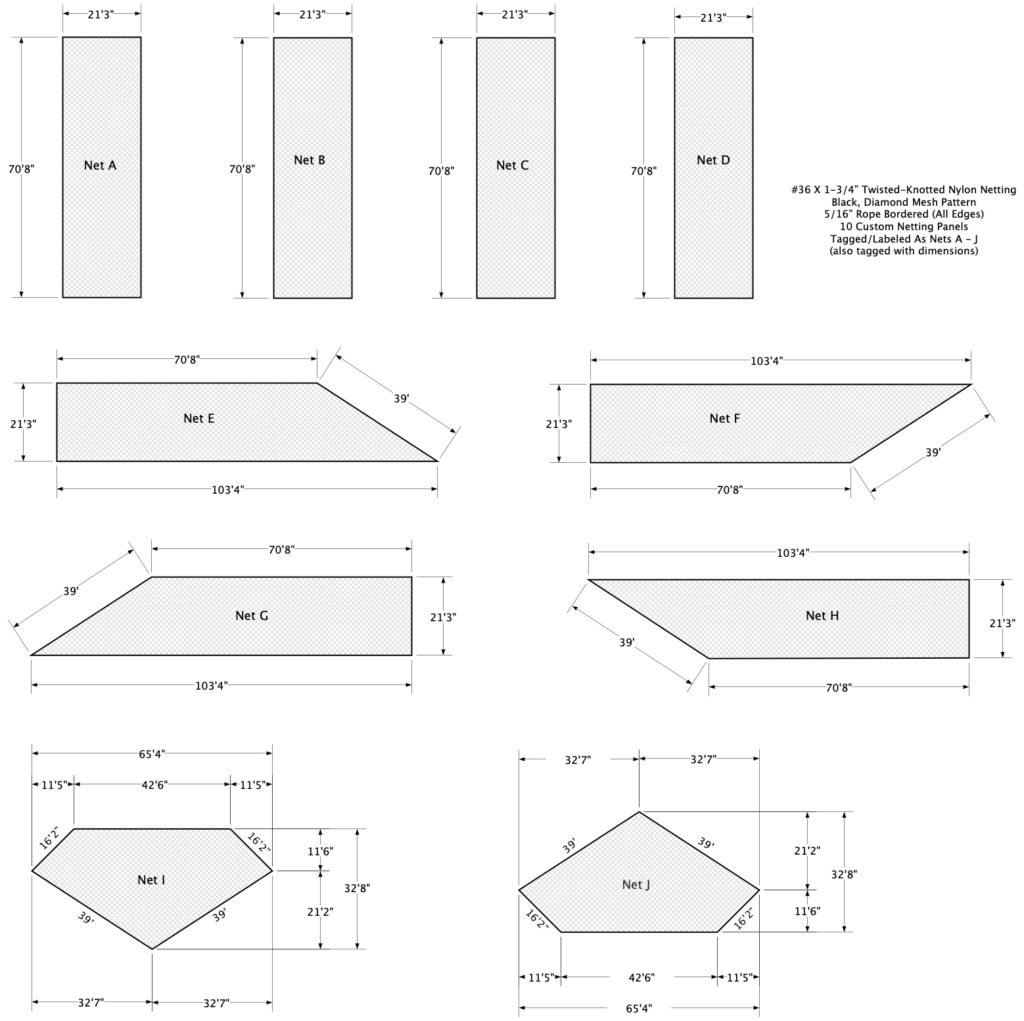 Baseball stadium barrier netting and custom baseball field protective nets.