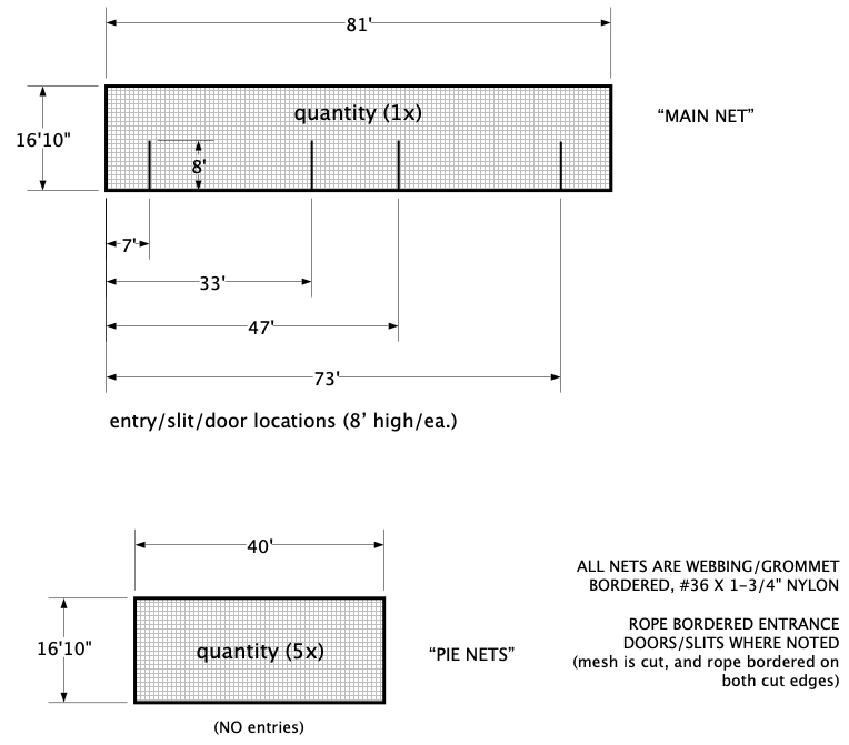 Custom nylon netting gymnasium barrier nets.