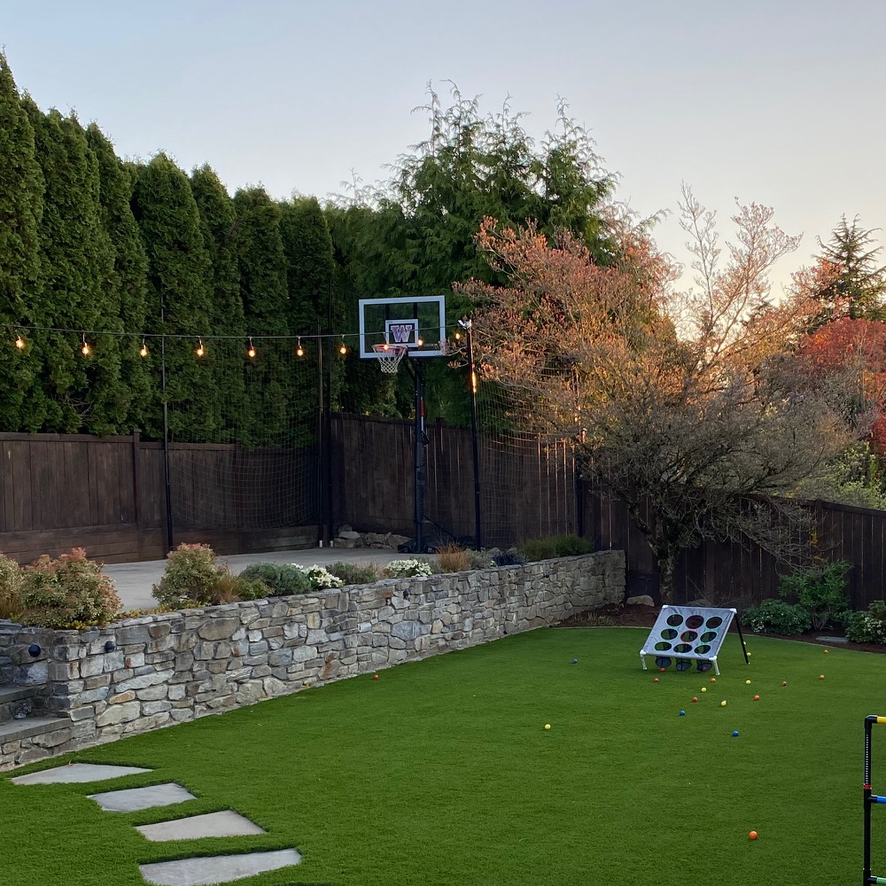 Backyard basketball containment netting.