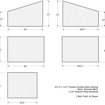 custom baseball nets, tapered sports netting panels, custom athletic nets.