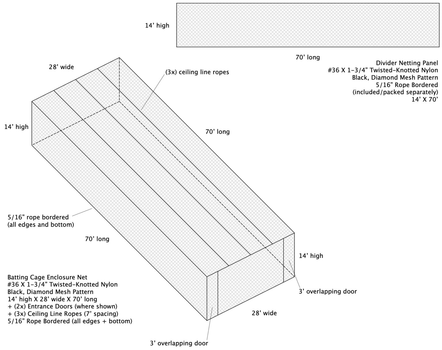 Professional Batting Cage Netting, Custom Softball and Baseball Hitting