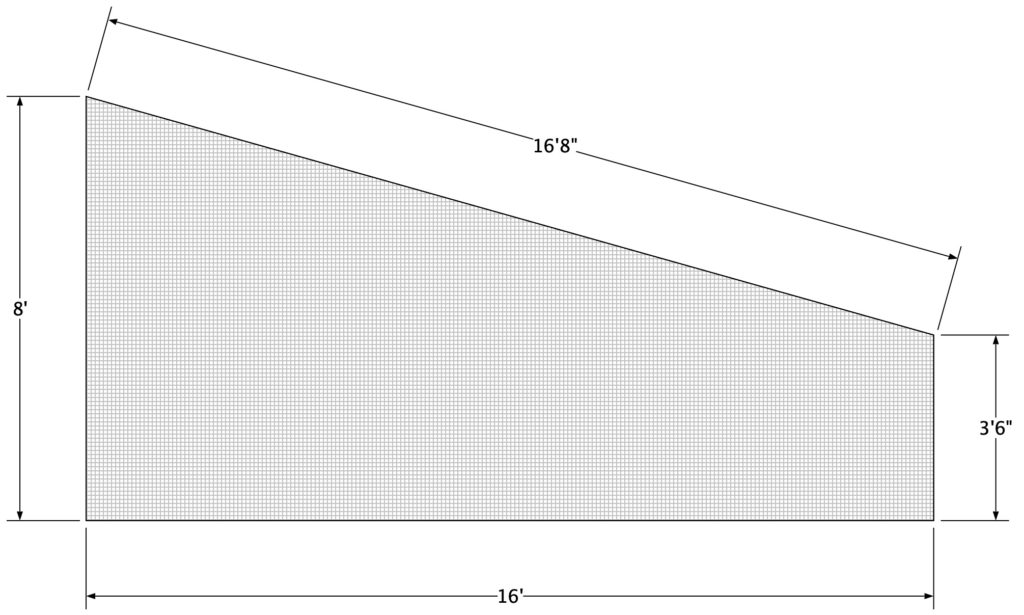 Sport netting for ball containment, built to a unique tapered shape and size.