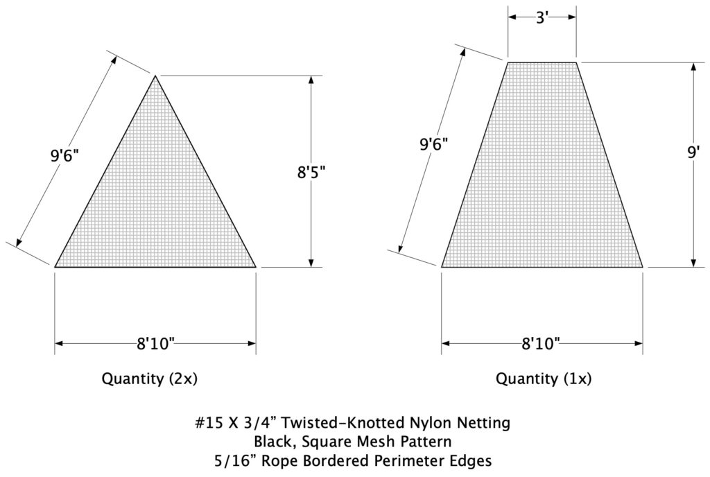 Triangle netting and trapezoid netting built for a classroom exclusion net project.