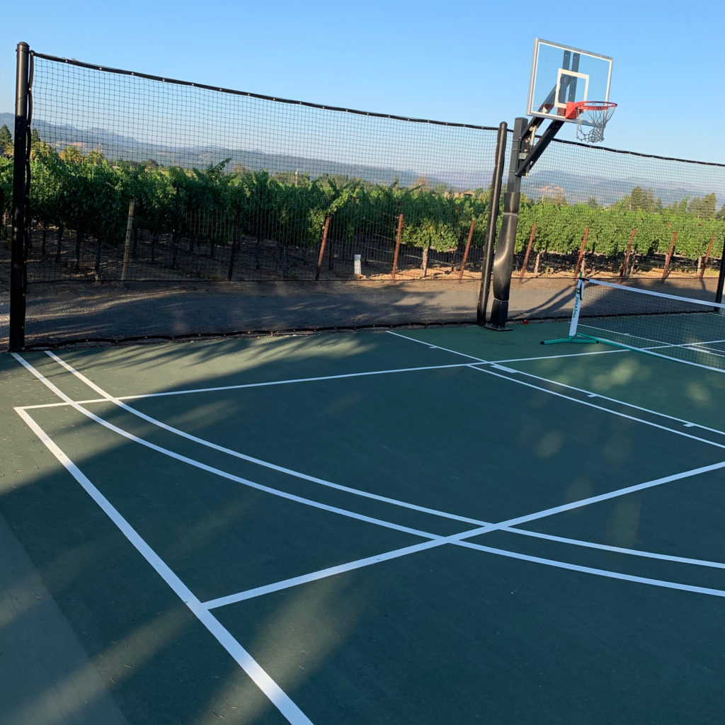 Pickleball containment netting and custom basketball court nets.