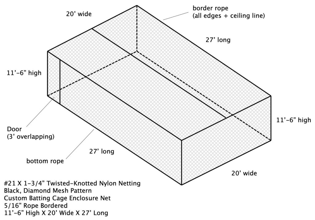 Batting cage netting built to custom sizing needs.