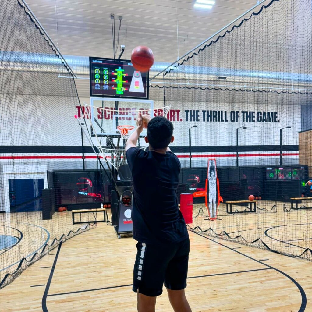 Basketball court divider nets.