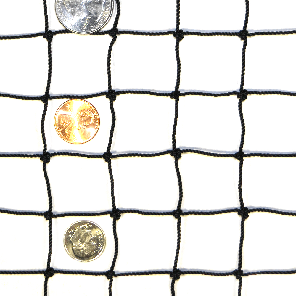 Close-up of #12 X 1" tarred square mesh twisted-knotted type 66 nylon netting material