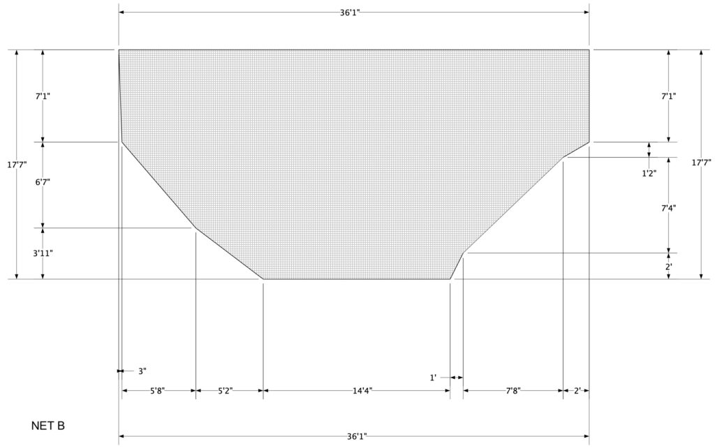 Durable barrier netting custom-fitted to provide complete coverage for a solar array near a golf course.