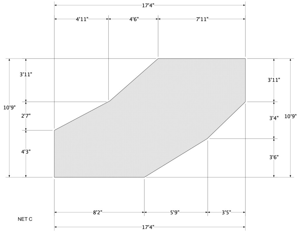 Custom-fabricated safety netting showing specific tapers for unique solar panel system structures.