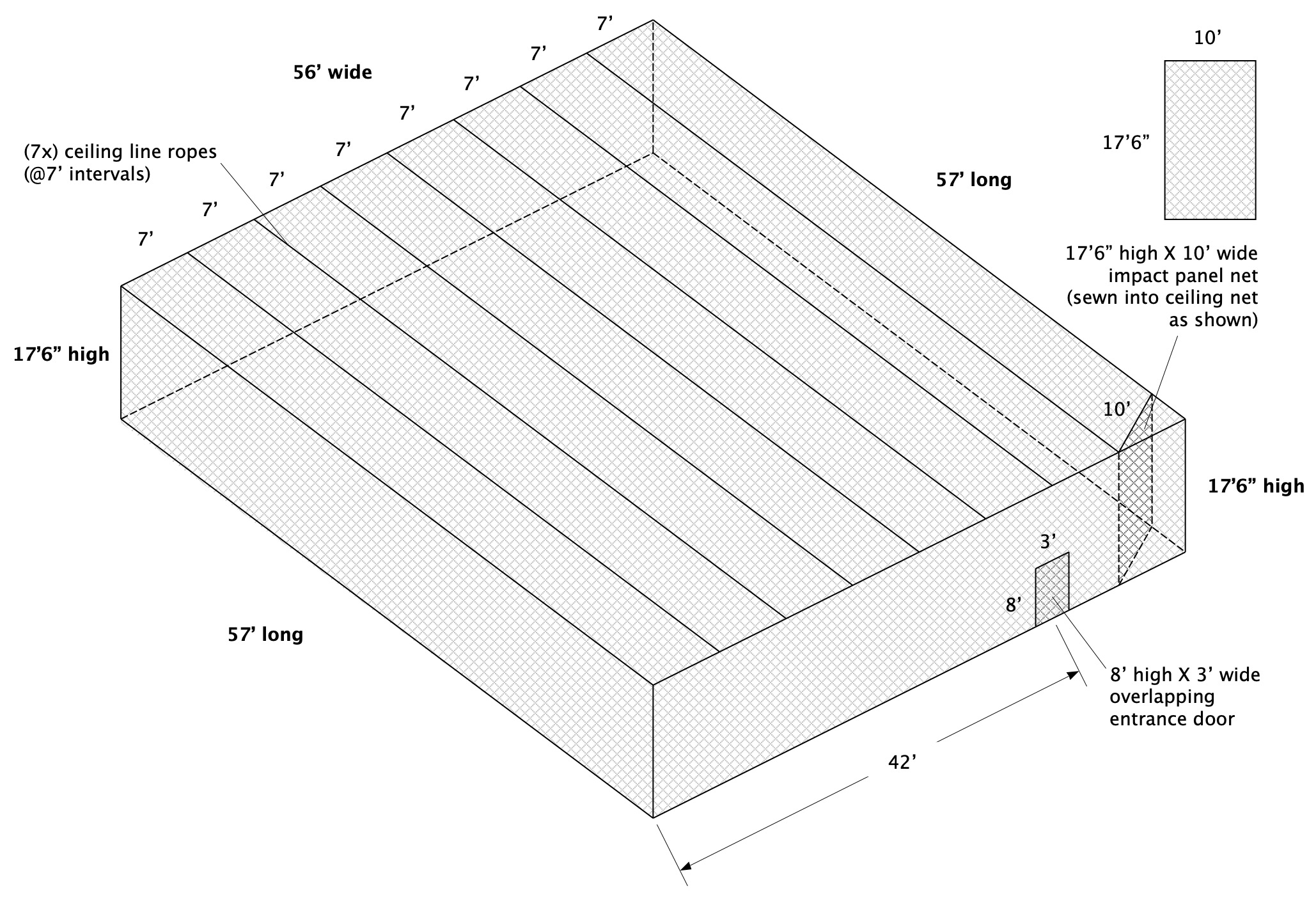 Custom sizing batting practice netting tunnel featuring rope borders designed for heavy-duty professional baseball training facilities.