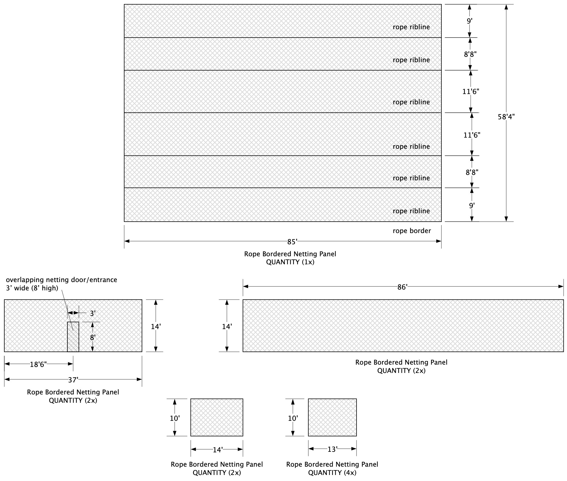 Large scale custom batting practice netting and barrier containment nets installed at a high school multi-sport baseball and softball training facility.