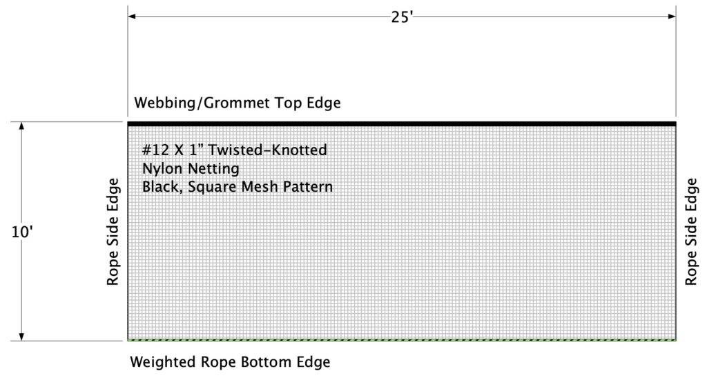 Custom barrier netting built from small mesh knotted nylon.