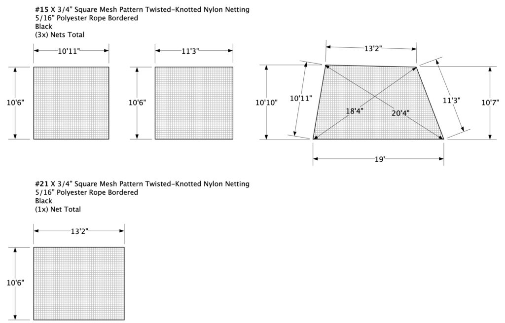 golf ball netting for containing drives around a golf simulator.