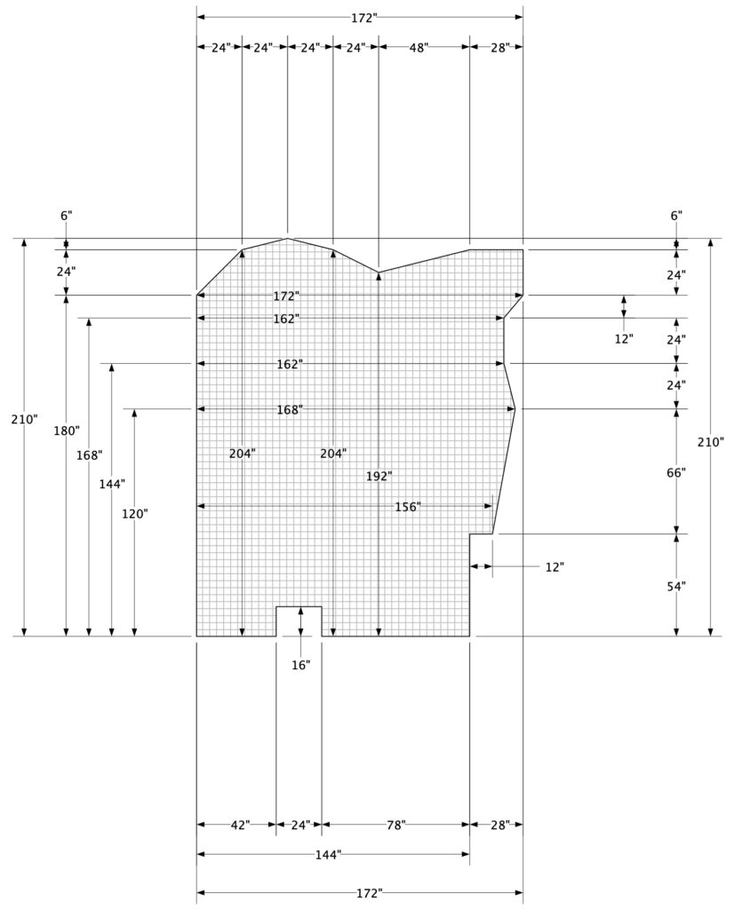 Custom shaped netting panel, square mesh pattern twisted-knotted nylon, rope bordered