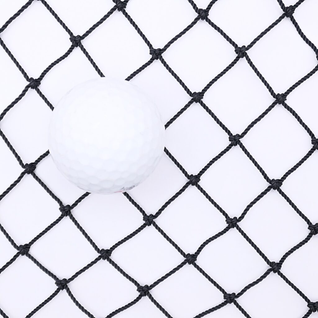 Small mesh knotted golf netting made from type 66 twisted nylon twine